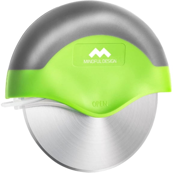 Mindful Design Pizza Cutter Wheel - Dishwasher Safe with Blade Cover - Green