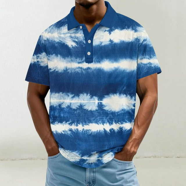 Weiqiqre T Shirts for Man Floral Stripe Loose Short Sleeve Shirt Casual Button Down Shirts