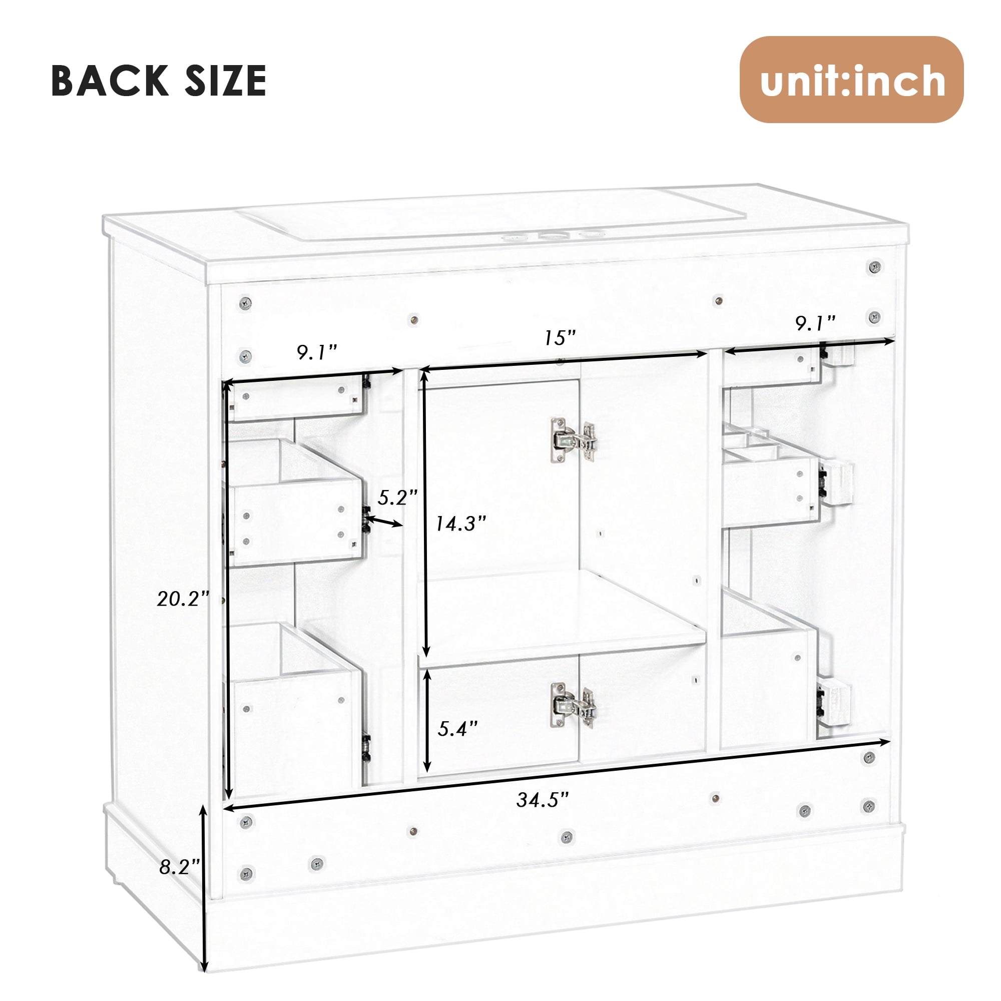Harper & Bright Designs 36" Bathroom Vanity with Sink Combo, Bathroom Cabinet with Ceramic Top and 6 Storage Drawers, Grey