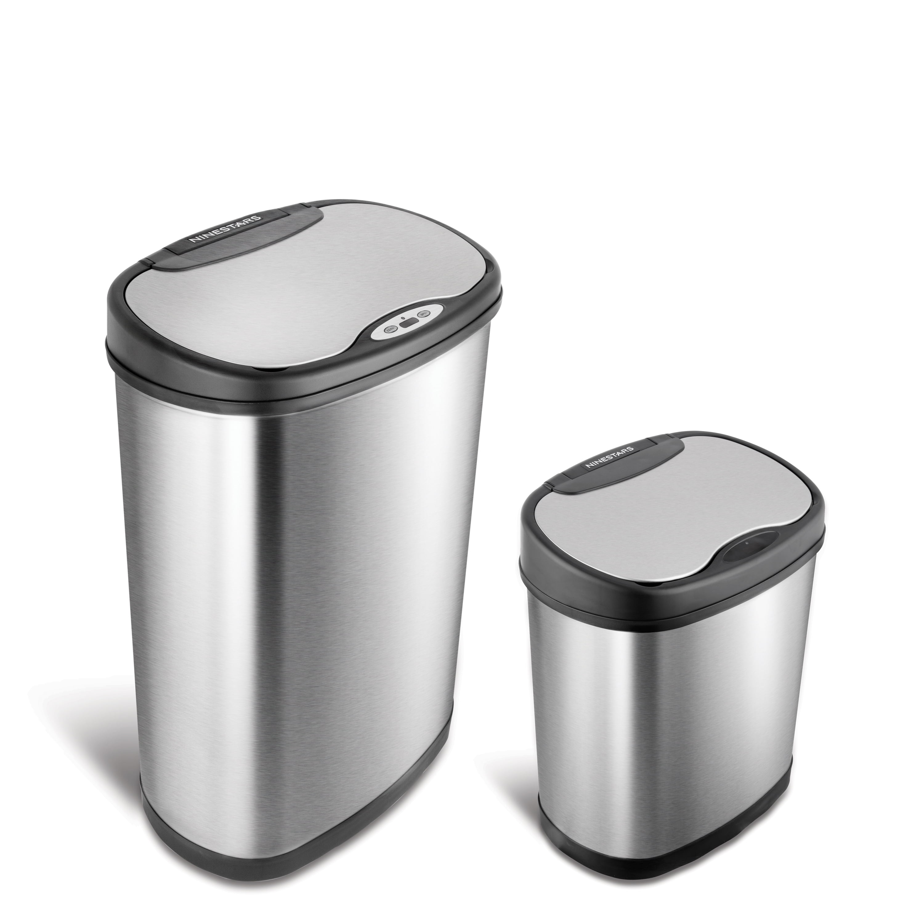 Nine Stars Automatic Kitchen Trash Can Combo, 13 Gallon + 3 Gallon Stainless Steel, Motion Sensor Hands-Free Soft-Close Lid Garbage Bin, Silver