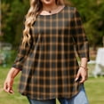 thumbnail image 4 of Garbnen L-5XL Plaid Plus Size 3/4 Sleeve Shirts for Women Curved Hem Crewneck Tops for Women Color Block Trendy Blouse Women, 4 of 5