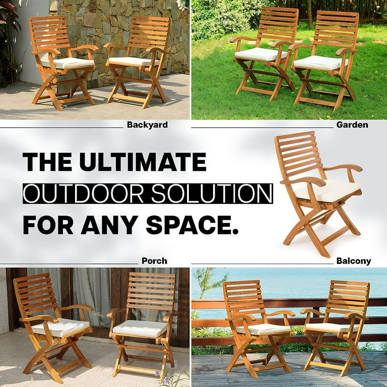 Wood Outdoor Patio Dining Chair - Set of 2, Teak - Walmart.com