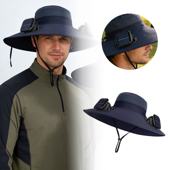 Solar Fan Hat, Solar Powered Fan Hat for Men Women, Wide Brim Sun Hat with 2 Solars Fan, 2-in-1 Hands-Free Hats Fans