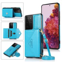 Wallet Case for Galaxy S21 Ultra, Detachable Crossbody Lanyard Strap PU Leather Soft TPU Bumper Magnetic Clasp Back Flip Credit Card Slots Kickstand Cover for Samsung Galaxy S21 Ultra, Blue