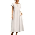 thumbnail image 4 of Cotton Midi Dress for Womens Crew Neck Short Sleeve Casual Dress Loose Tunic Summer Beach Dresses with Pockets, 4 of 7