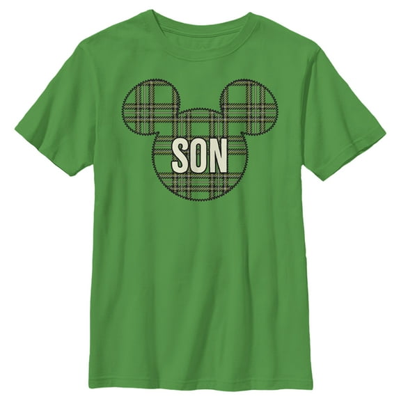Boy's Mickey & Friends Plaid Son Silhouette  Graphic Tee Kelly Green Large