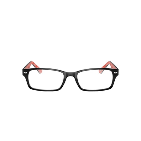 Ray-Ban Unisex Size 52 Rectangular RB5206 Optics Prescription Eyeglasses with Case, Black On Red/Demo Lens