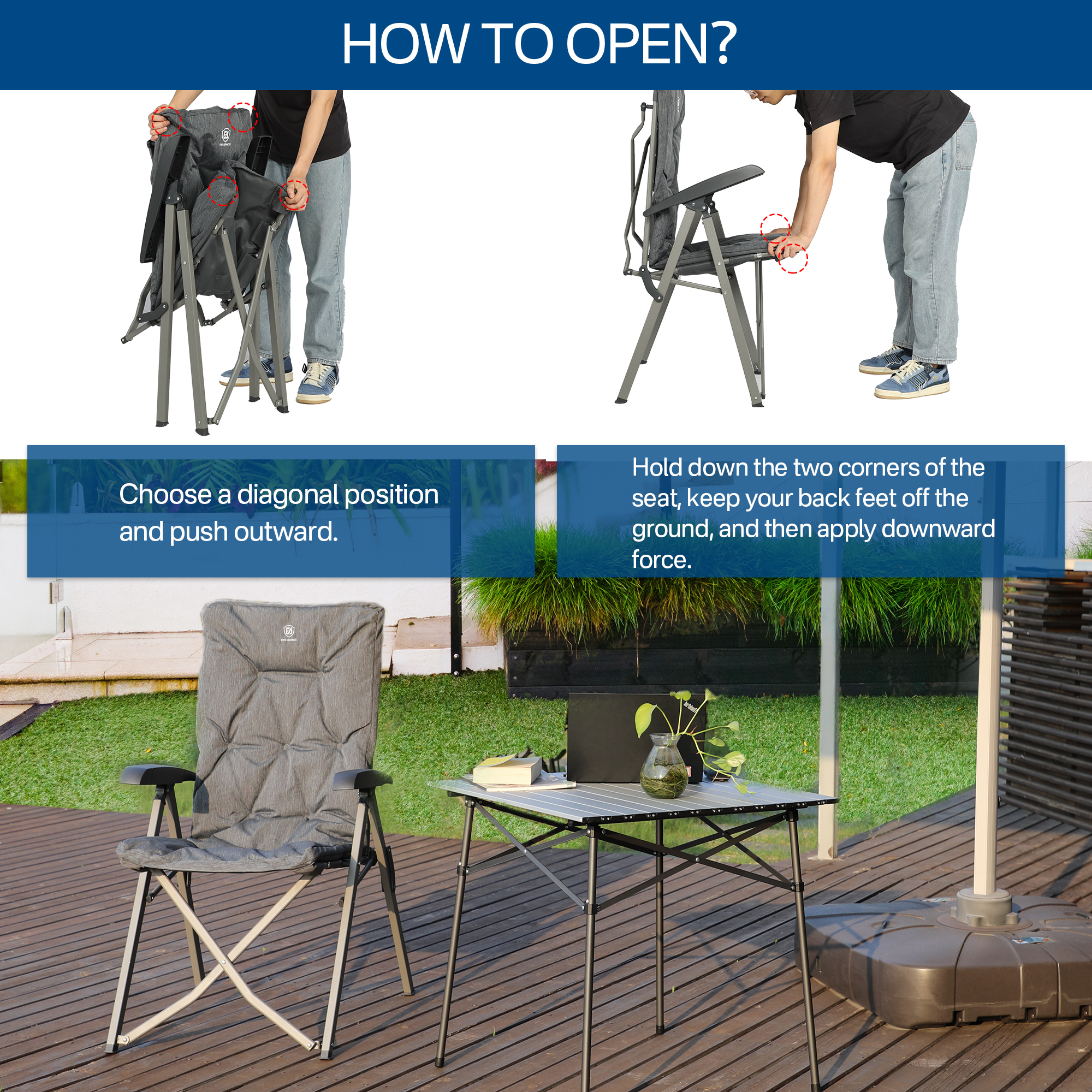Ever Advanced Folding Recliner Camping Chair, Gray photo 4