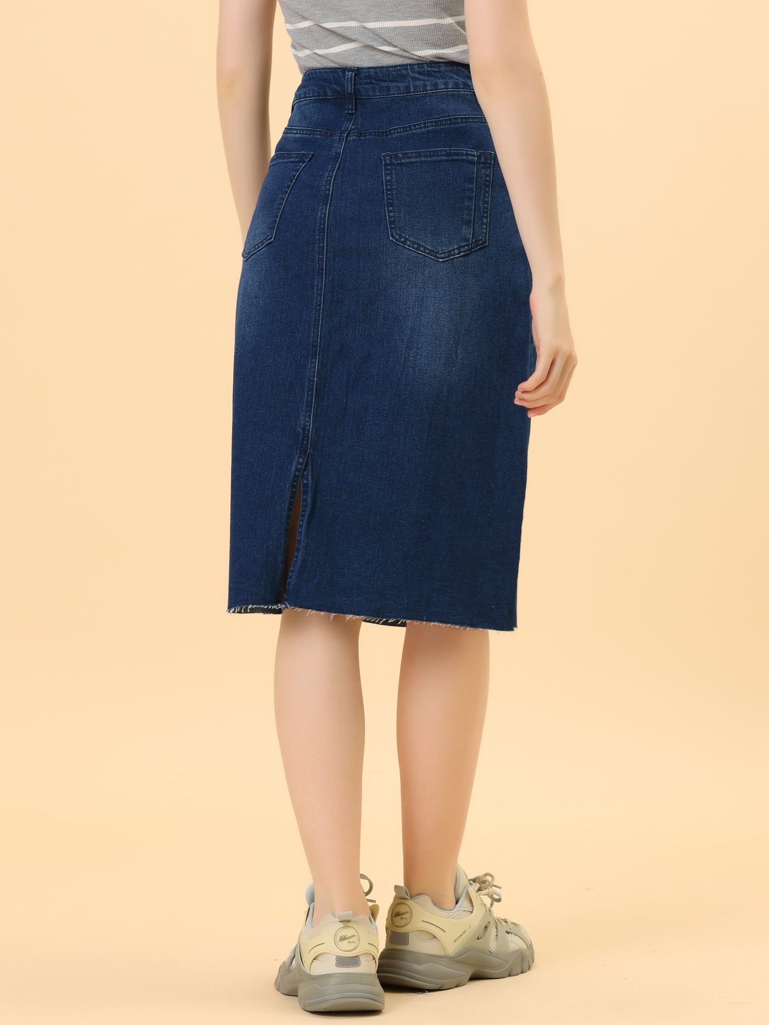 DARING DIVA Women's Jean Back Vent Midi Length Denim Skirts XL Dark Blue