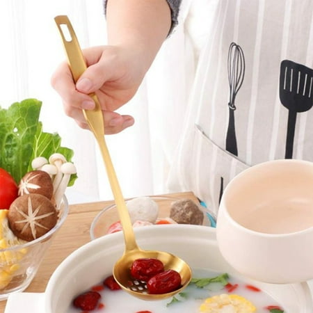 

Gold Soup Ladle Colander Set Long Handle Stainless Steel Kitchenware Cookware Serving Spoon for Cooking Utensil(2 PCS)