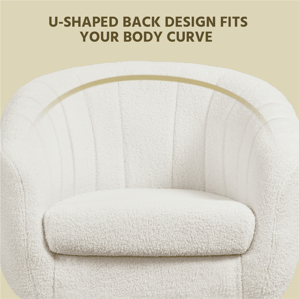 Alden Design Modern Tufted Boucle Barrel Accent Armchair with Gold Metal Legs for Living Room, Ivory