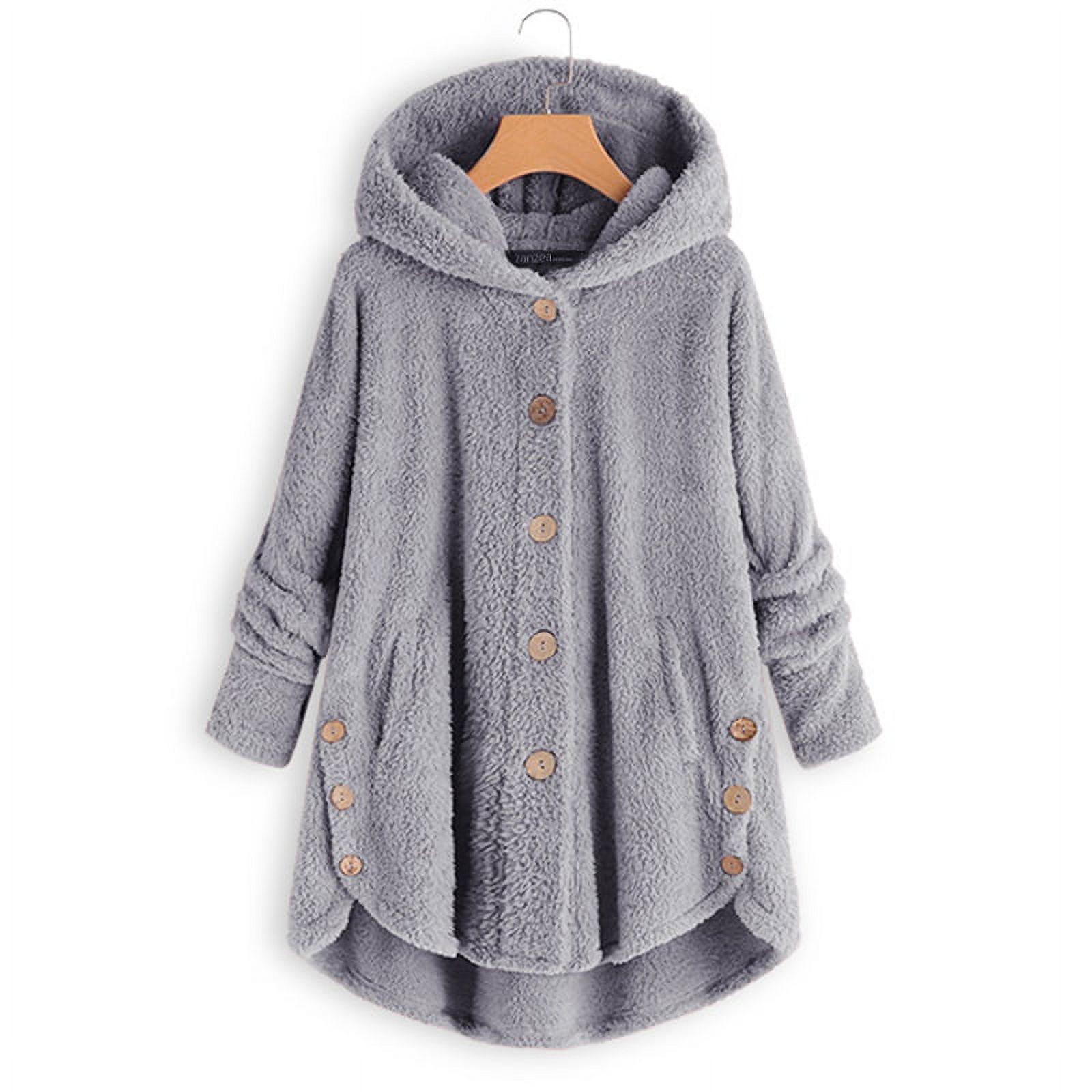 YOINS Women Hooded Coat Furry Long Sleeve Solid Color Hoodie Coat - image 3 of 4