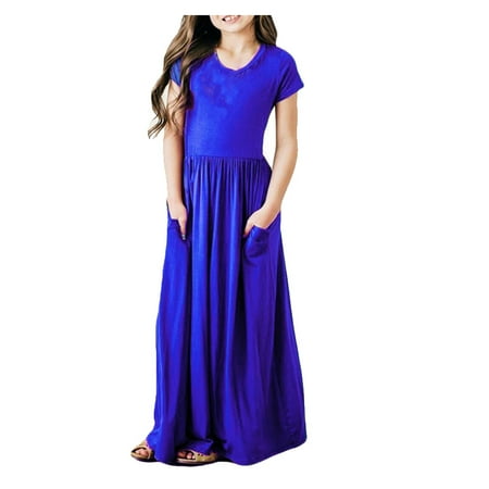 

EHTMSAK Infant Baby Toddler Child Children Kids Dresses for Girl Short Sleeve Dress Summer Sundress Blue 2Y-8Y 90