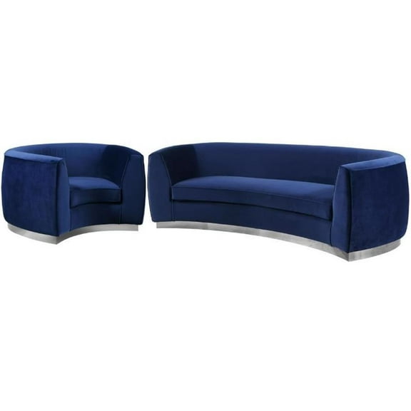Home Square 2-Piece Set with Chair & Contemporary Sofa in Navy and Chrome