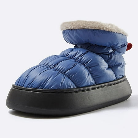 

CoCopeanut Down Cloth Shoes Women Winter Warm Anti-Slip Slippers Boots Outside Indoor Hoop-Loop Plush Macaron Color House Couple Home Shoes