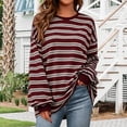 thumbnail image 2 of GILIGEGE Womens Oversized Striped Long Sleeve Shirts Fall Tops 2026 Basic Tees Crewneck Fitness Clothing,Y2k Streetwear,Workout Gym Athletic,Plus Size Fashion,Winter Outfits,Cute Sweatshirts Red M, 2 of 4