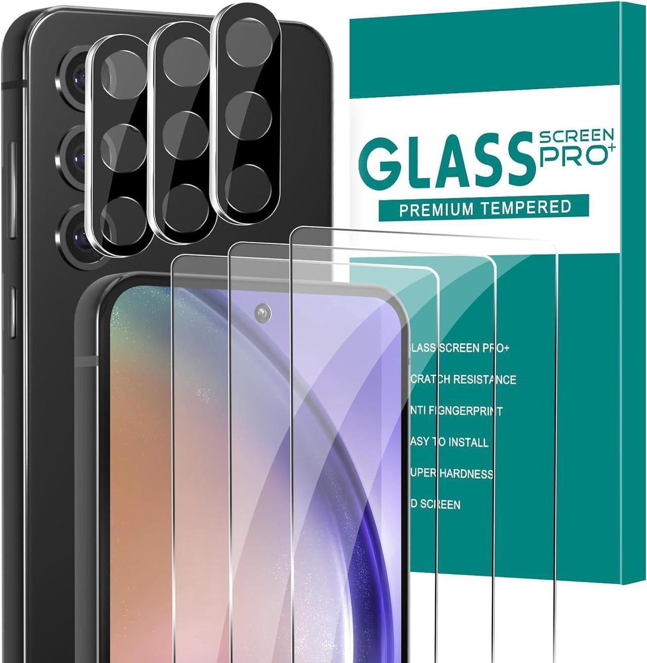 [3+3 Pack] Glass Screen Protector for Samsung Galaxy A54 with Camera Lens Protector, 3D Curved, 6.4 inch 2023 9H Tempered Glass for Galaxy A54 Glass Screen Protector
