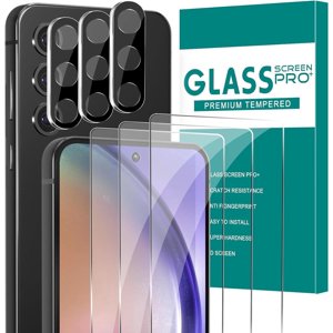 [3+3 Pack] Glass Screen Protector for Samsung Galaxy A54 with Camera Lens Protector, 3D Curved, 6.4 inch 2023 9H Tempered Glass for Galaxy A54 Glass Screen Protector
