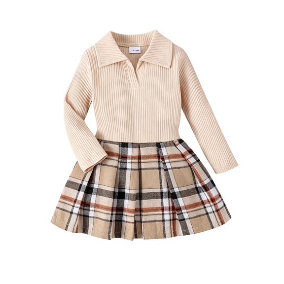 Girls Outfits 2 Piece Solid Print Short Sleeve Lapel Top And Pleated Skirt Back-To-School Baby Girls' Clothing Sets 12 Months-18 Months