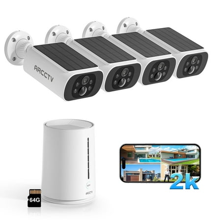 ARCCTV Solar Security Cameras Wireless Outdoor, 2K/4MP Home Security Camera System with Base Station,Color Night Vision,64GB Local Storage,5G&2.4G WiFi Camera 4Pcs,No Monthly Fee