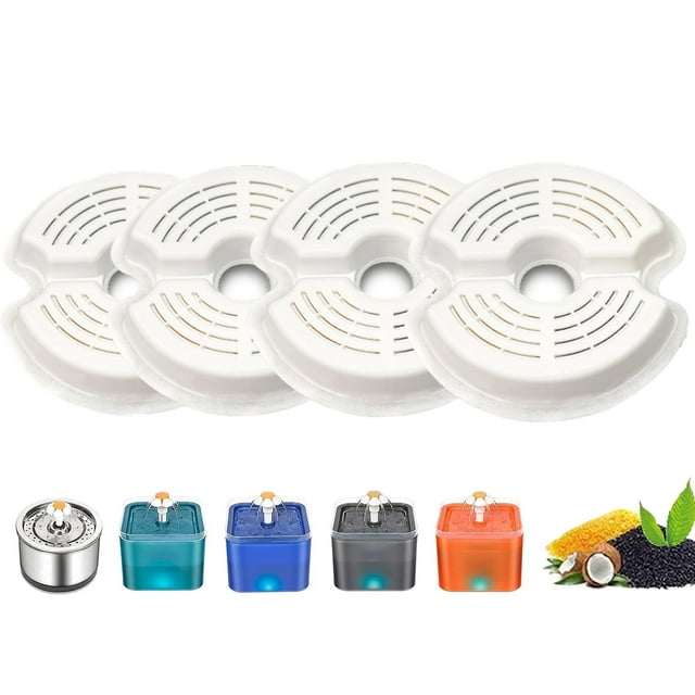 Cat Fountain Filters, Activated Carbon Replacement Filter for Pet Water Dispenser Stainless Steel 84oz or Cubic Water Fountain 67oz (4 Pack),White