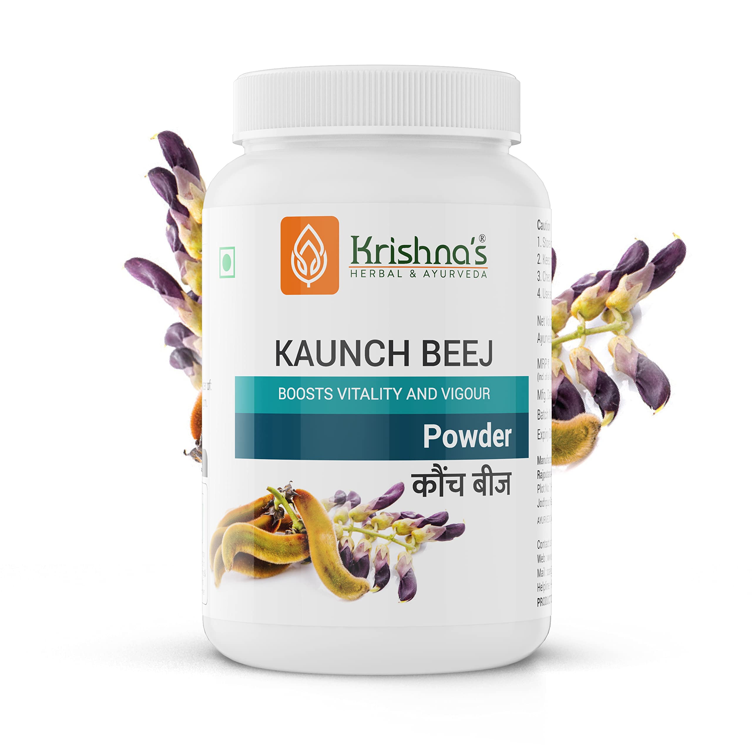 Krishna's Herbal & Ayurveda Kaunch Beej (Mucuna pruriens) Powder - 100 g -  