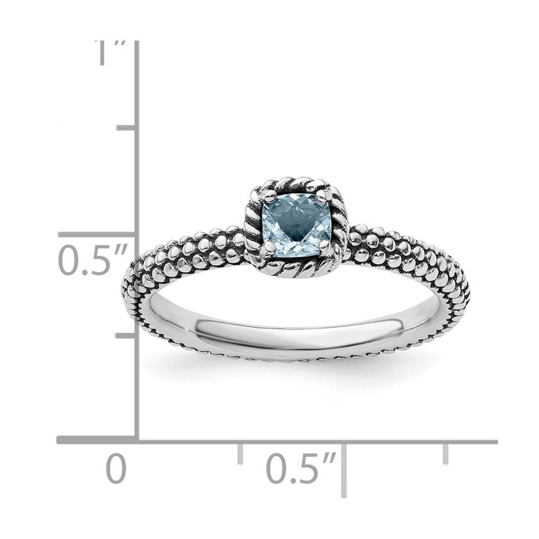 2.5mm 925 Sterling Silver Prong set Oxidized Stackable Checker-cut Aquamarine Antiqued Ring Size 9 Stackable Ring for Wo