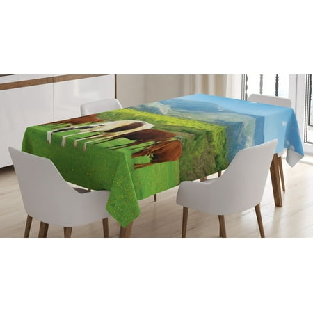 

Cattle Tablecloth Spring Season Countryside Landscape with Green Forest Mountain and Herd Background Rectangular Table Cover for Dining Room Kitchen 52 X 70 Inches Multicolor by Ambesonne