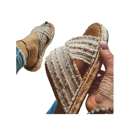 

Difumos Lady Cozy Slip On Slides Casual Backless Slippers Summer Breathable Criss Cross Straps Shoes