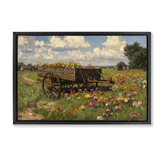 Stupell Industries French Country Wildflower Wagon in Bloom Black Floating Frame Canvas Art, 25 x 17, by Franklyn Gregory