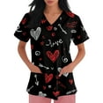 thumbnail image 3 of Garbnen Love Heart Pattern Valentine Scrub Top Short Sleeve V Neck Stretch Nursing Uniform with Pocket Women Work Tops Plus Size S-5XL, 3 of 5