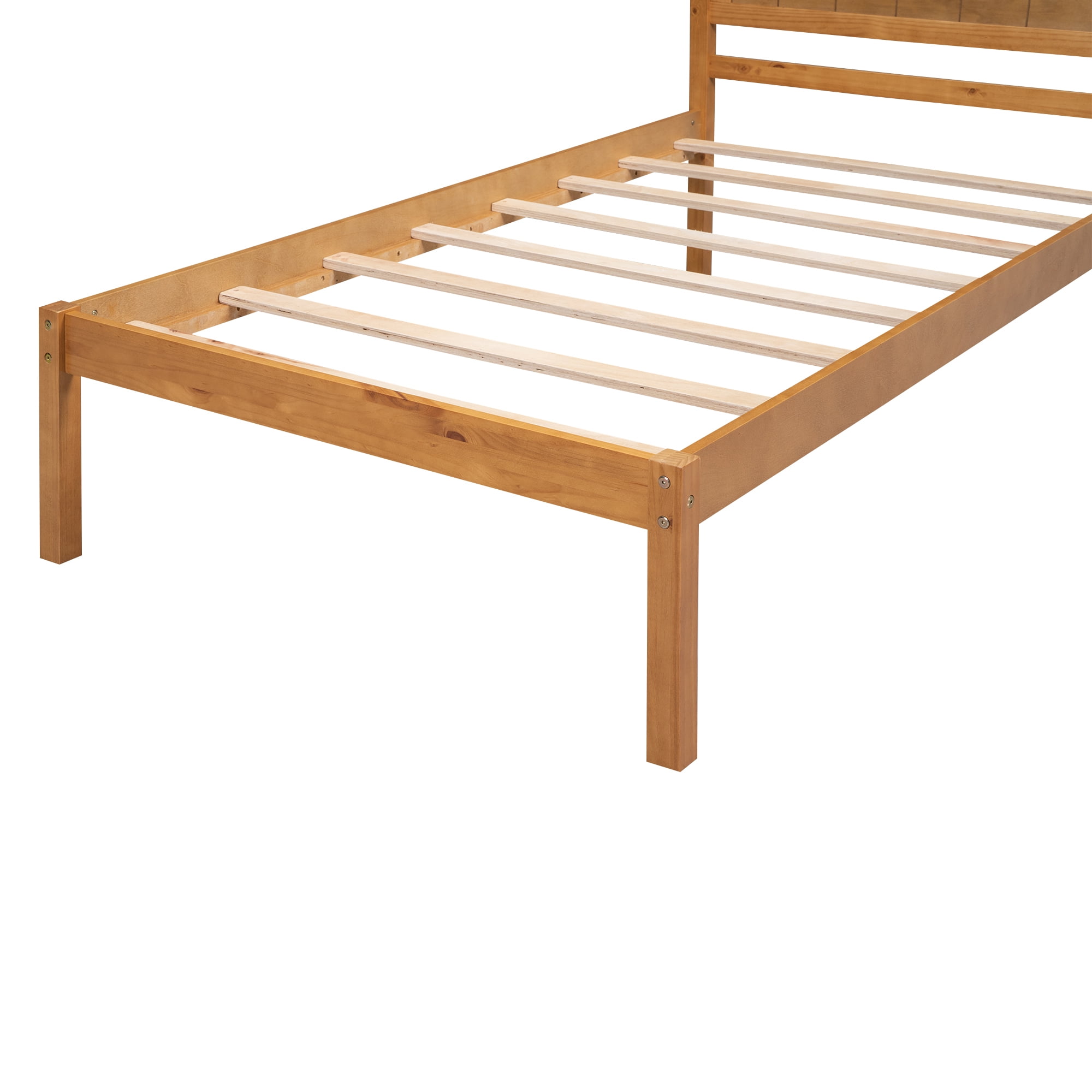 Leumius Twin Size Platform Bed Frame with Headboard, Wood Slat Support, No Box Spring Needed for Bedroom Guest Room Oak
