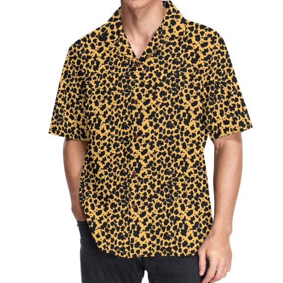 joogoo Men's Hawaiian Shirt Leopard Print Short Sleeve Casual Button Down Shirts M