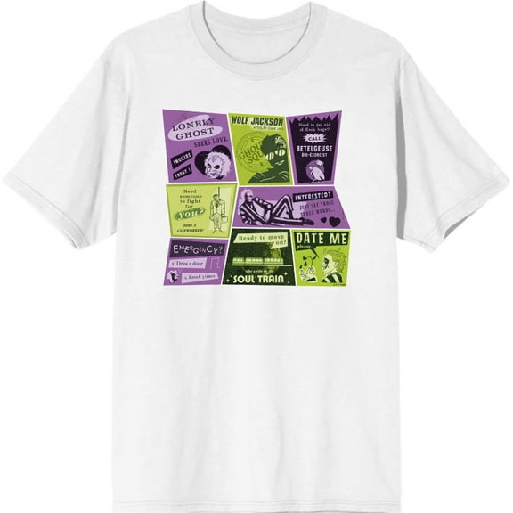 Beetlejuice Beetlejuice Valentine Card Collage Men's White Crew Neck Short Sleeve Tee-Large