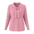 thumbnail image 6 of VISALY Bow Tie Collar Knit Sweater for Women Elegant Long Sleeve Ribbed Knit Pullover Sweater Soft Lightweight Office Dressy Casual Tunic Shirts Fall Trendy Business Casual Outfits Pink M, 6 of 7