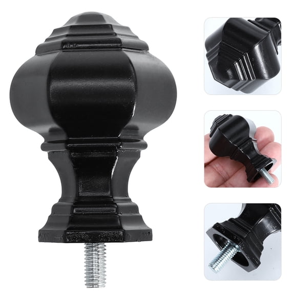 COSMOBETTY 2Pcs Curtain Rod End Caps Black ABS Home Decoration 1.4x1.5in