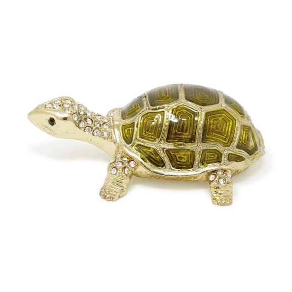 Supreme Housewares Green Turtle with Crystal Glass Pewter Hinged Jewelry Trinket Box with Magnetic Closure