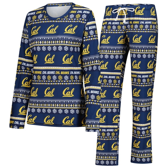 Women's Concepts Sport Navy Cal Bears Ugly Sweater Holiday Long Sleeve Top & Pants Sleep Set