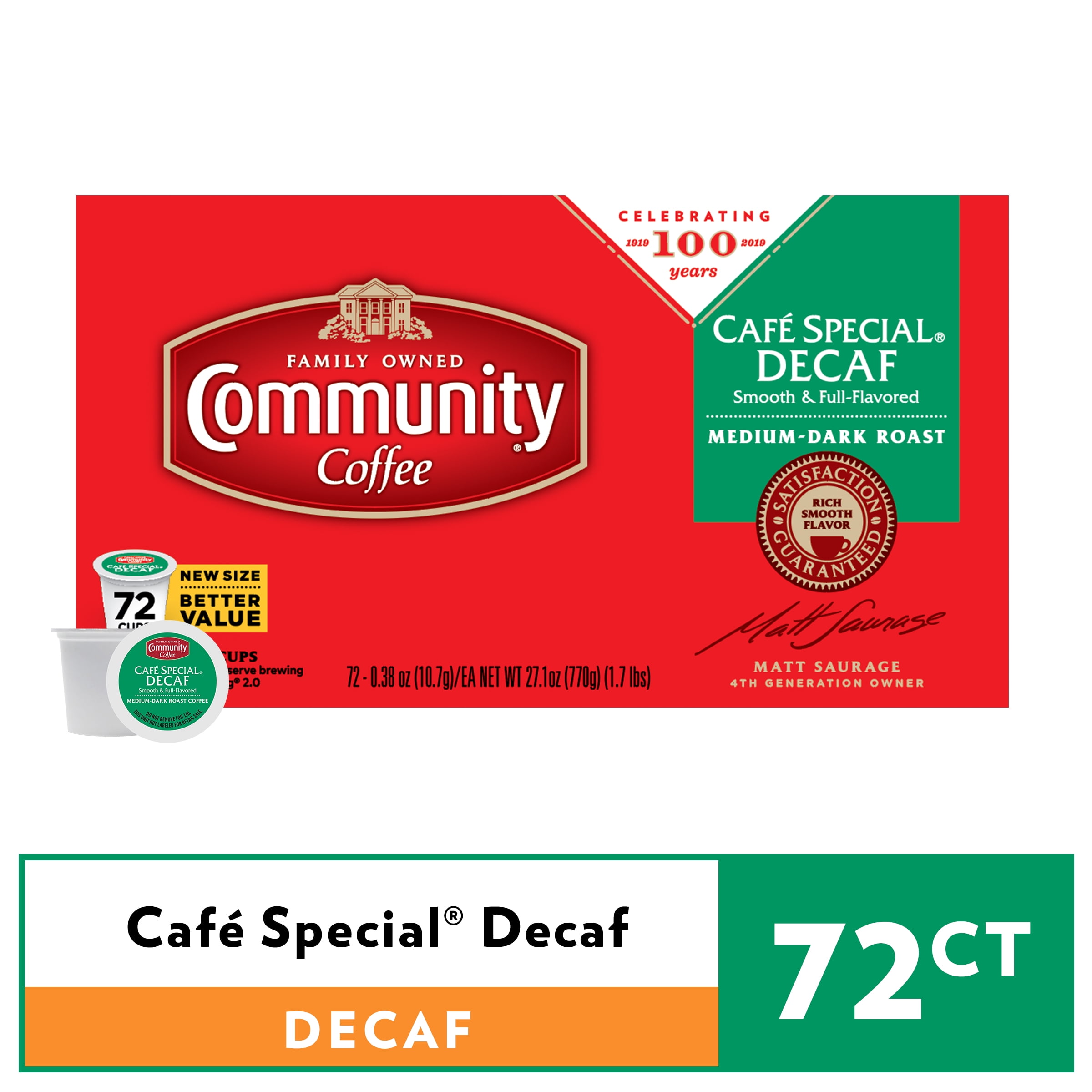 Community Coffee Cafe Special Decaf Single Serve Coffee Pods, 72 Count