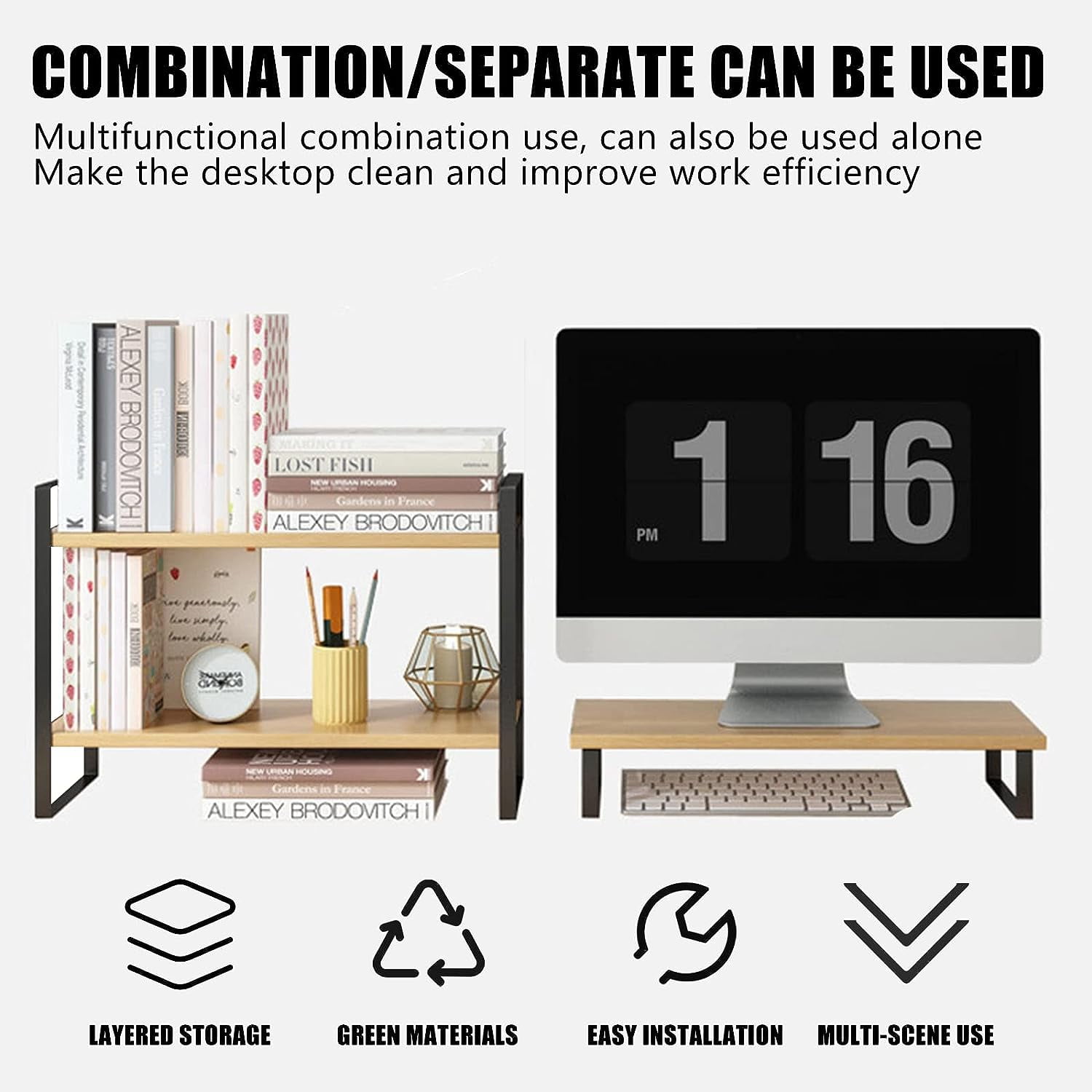 ZeenArt Desktop Organizer, Wooden Desk Shelf Organizer for Home Office