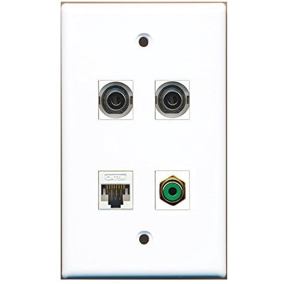RiteAV - 1 Port RCA Green 2 Port 3.5mm 1 Port Cat5e Ethernet White Wall Plate