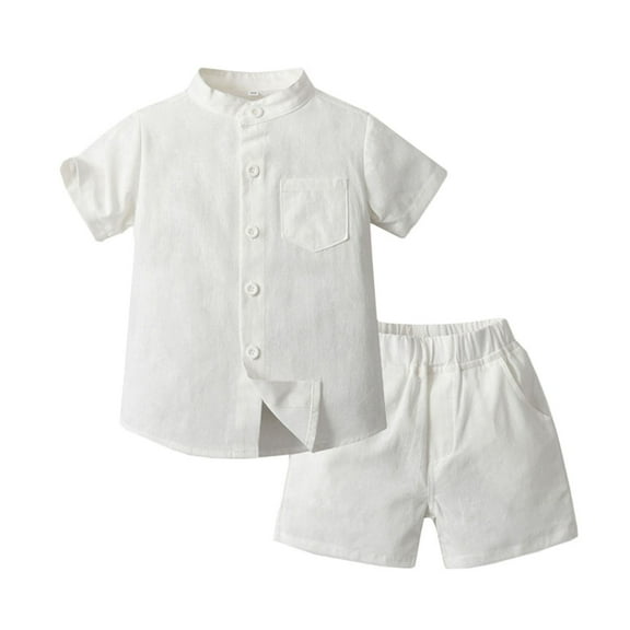 Jgppe Toddler Boys Summer Set Basic Button down Collar Shirt and Shorts with Pockets 2 Piece Outfit School 9Months-5Years