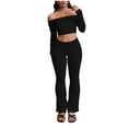 thumbnail image 2 of Soki 2 Piece Lounge Set for Women Fall Long Sleeve Outfits Off Shoulder Tops Wide Leg Pants Pockets Casual Tracksuits Sets, 2 of 8