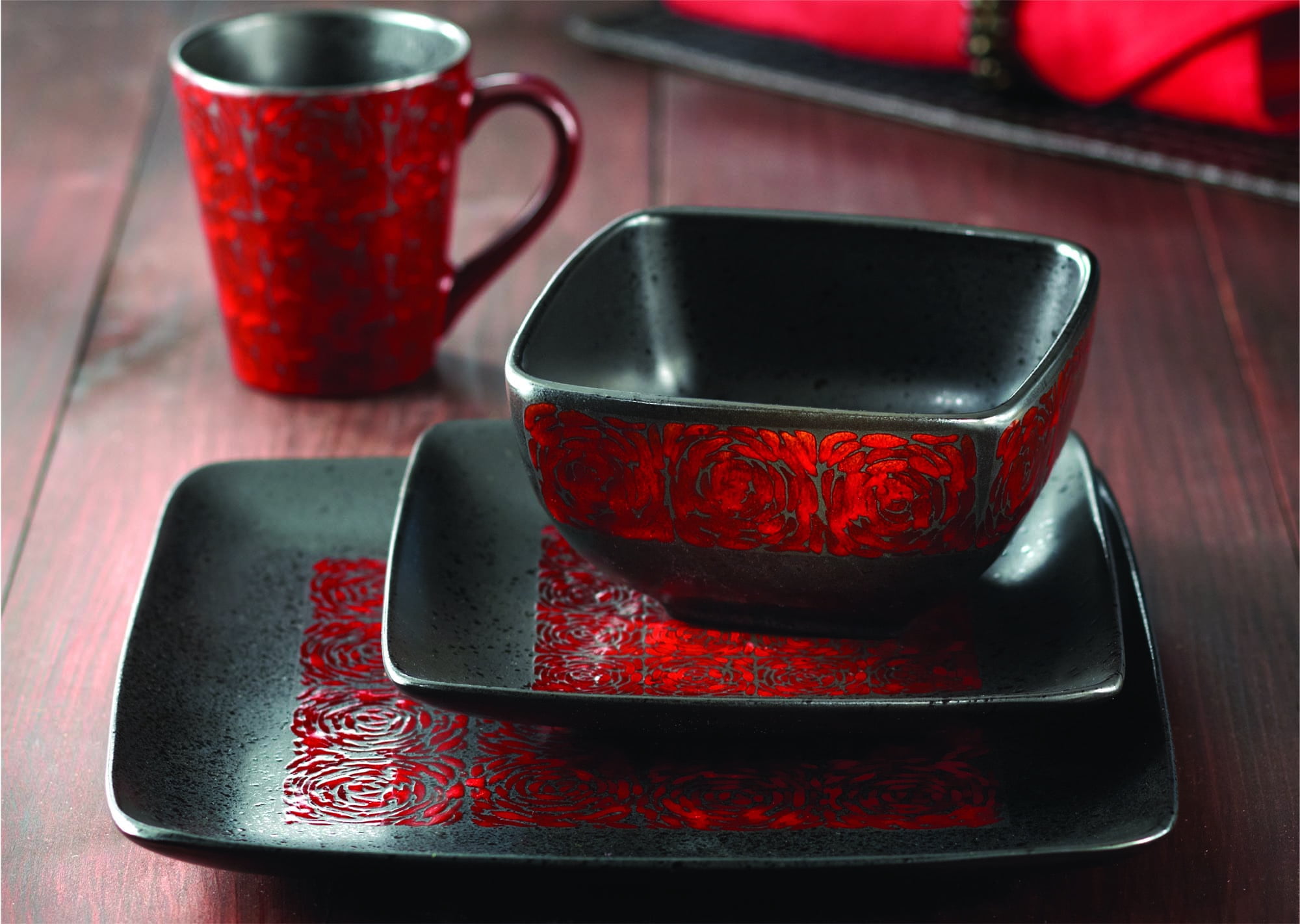 American Atelier Yardley Red Stoneware 16-Piece Dinnerware Set