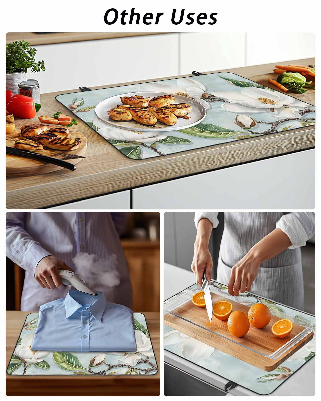 Stove Top Covers for Electric Stove, Botanical Flowers Glass Stovetop Cover Protector, Country Magnolia Leaves Branches Induction Cooktop Protector Oven Mat for Kitchen Countertop 24"x21"