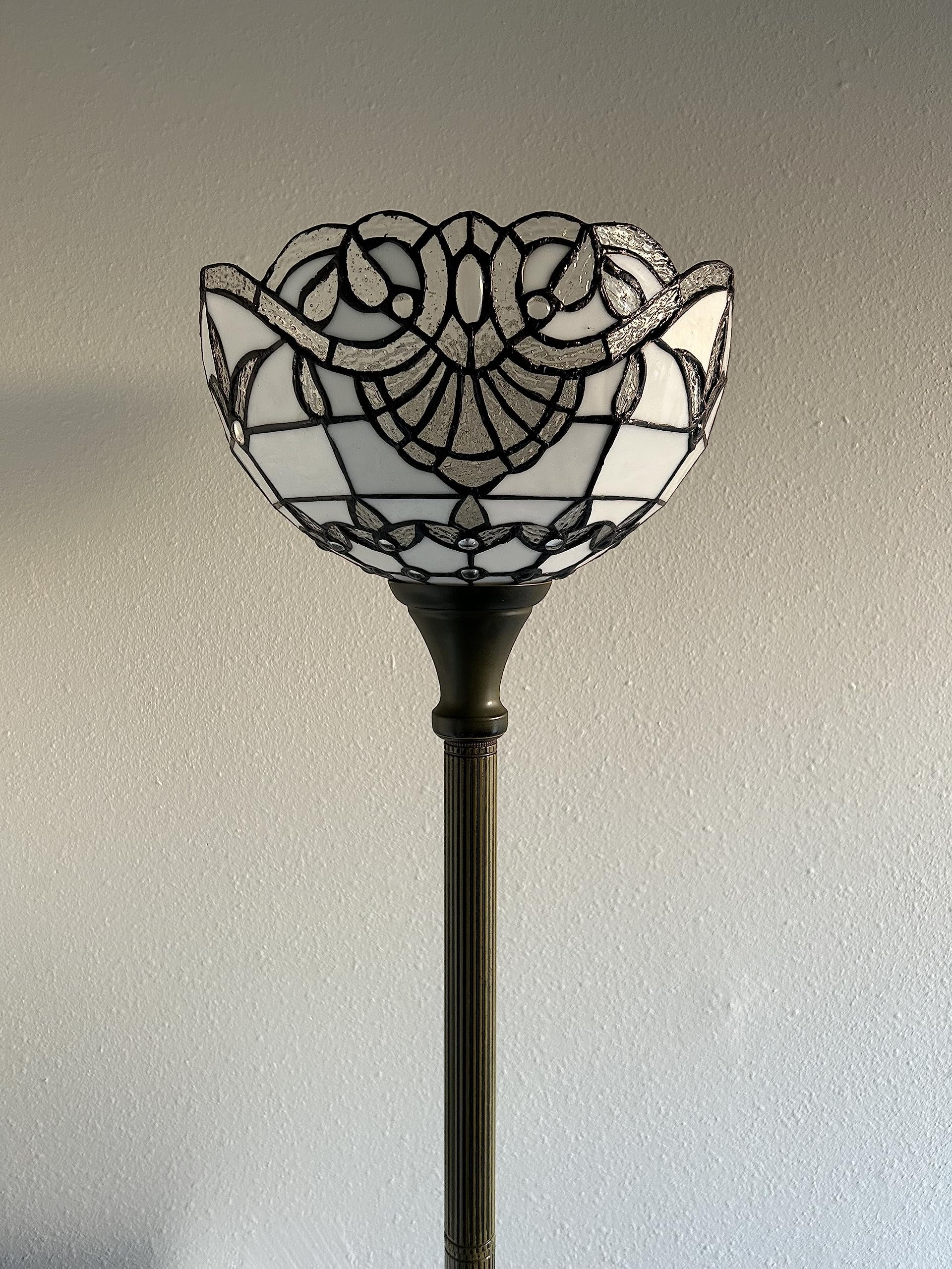 Tiffany Torch Floor Lamp White Baroque Style Lavender LED Bulb Included for Living Room Dining Room Bedroom Office Hotel 12"W*12"D*66"H