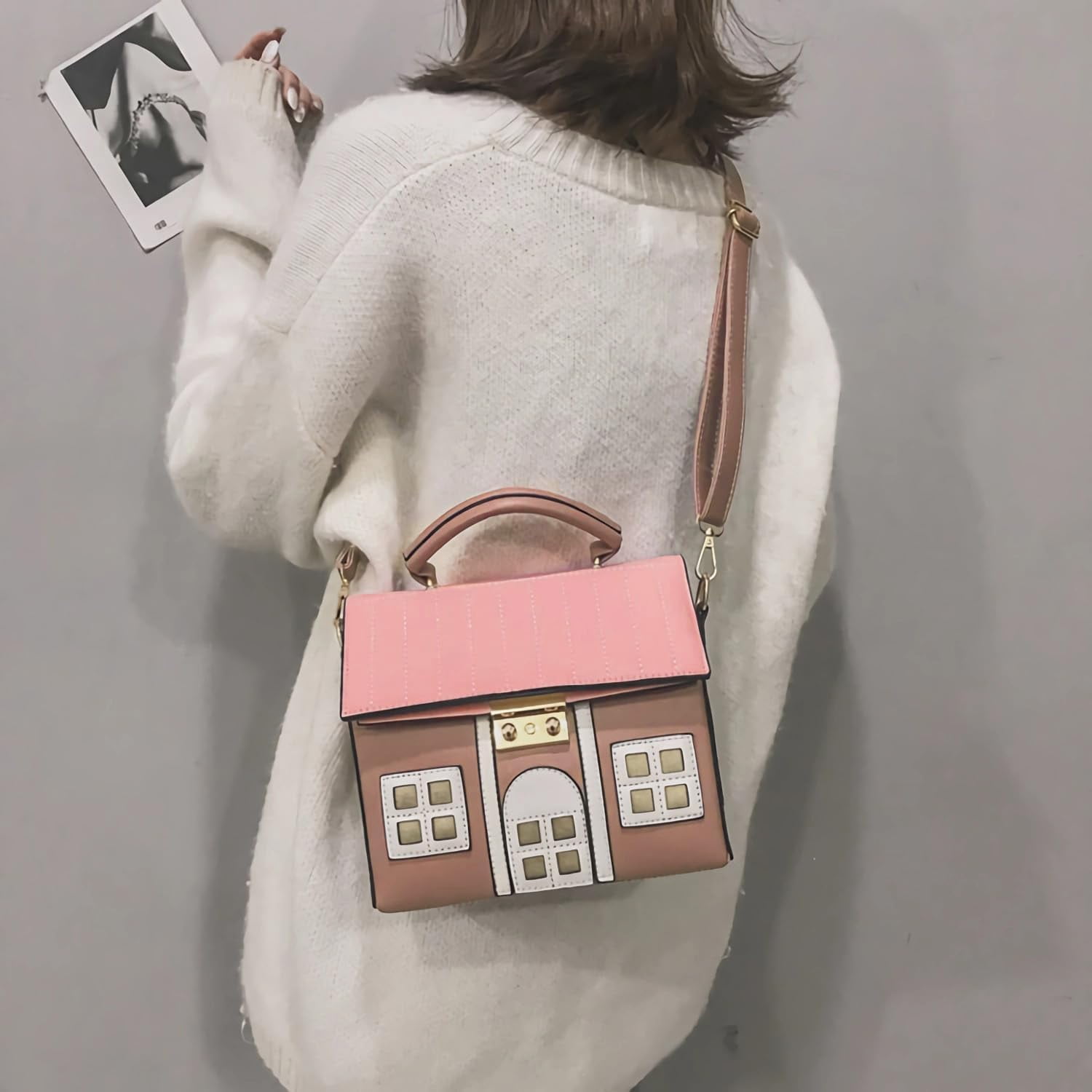 House Shaped Unique Novelty Purse for Women Mini Funny Weird Shoulder Crossbody Bag Handbag Clutch PU Leather
