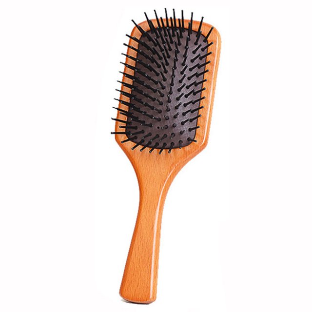 Peine con mango de madera para cabello liso y rizado, masajeador de cuero cabelludo para alisar el cabello (pequeño)
