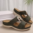 thumbnail image 5 of KIJBLAE Women's Stitched Metal Buckle Wedge Flip Flops, Fashion Comfort Open Toe Casual Beach Summer Vacation Slippers Green 37, 5 of 9