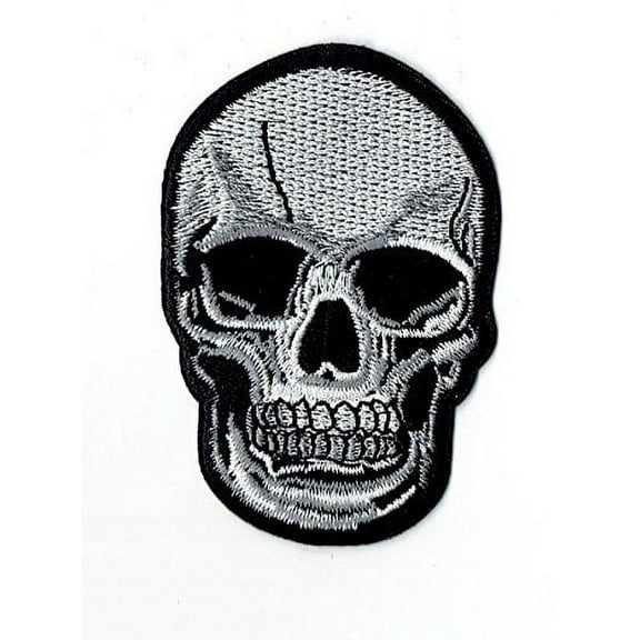 Small Human Skull - Gray/Black - Iron on Applique/Embroidered Patch